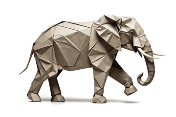 origami : African Elephant isolated on white background.
