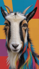 Fototapeta premium Goat in a Kaleidoscope, A Colorful Visual Treat