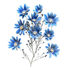 Blue Flowers Bouquet on Black Background
