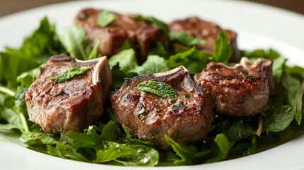roll steak lies on a plate together with green vegetables with fresh and delicious ready-to-eat healthy cooked barbecue made by artificial intelligence