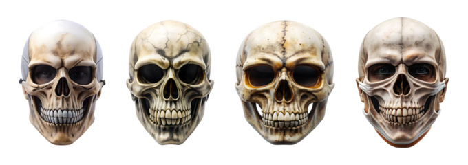 Set of skull face mask isolated on transparent background, cut out