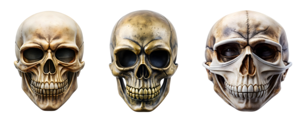 Set of skull face mask isolated on transparent background, cut out