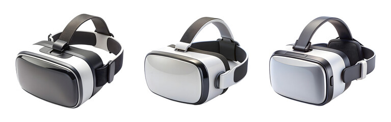 Set of virtual reality glasses and headset isolated on transparent background, cut out