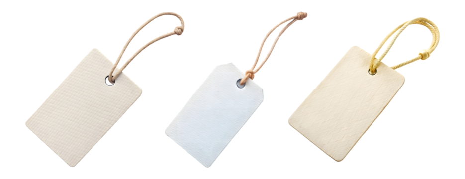 set of white blank price tag isolated on transparent background, cut out