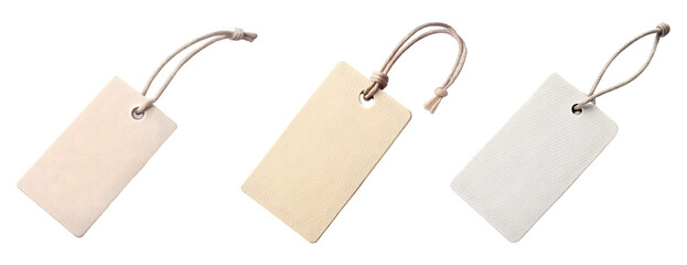 set of white blank price tag isolated on transparent background, cut out