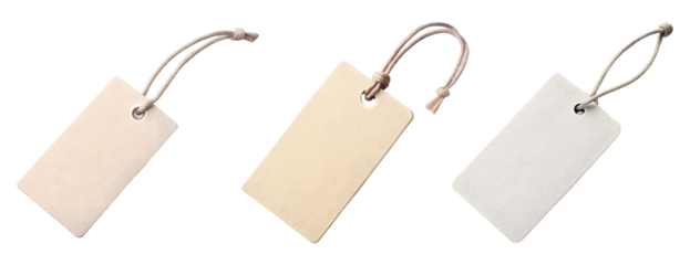 set of white blank price tag isolated on transparent background, cut out