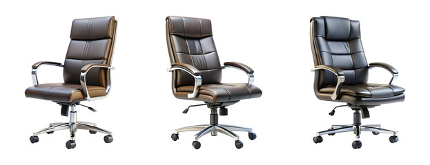 Naklejka premium Set of black leather office chair isolated on transparent background, cut out