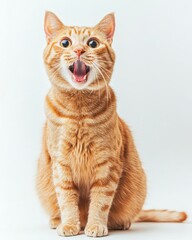 Obraz premium Ginger cat with an open mouth showcases a surprised expression in a studio setting