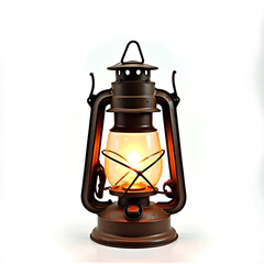 Vintage Rusty Lantern Glowing with Soft Eerie Light on White Background