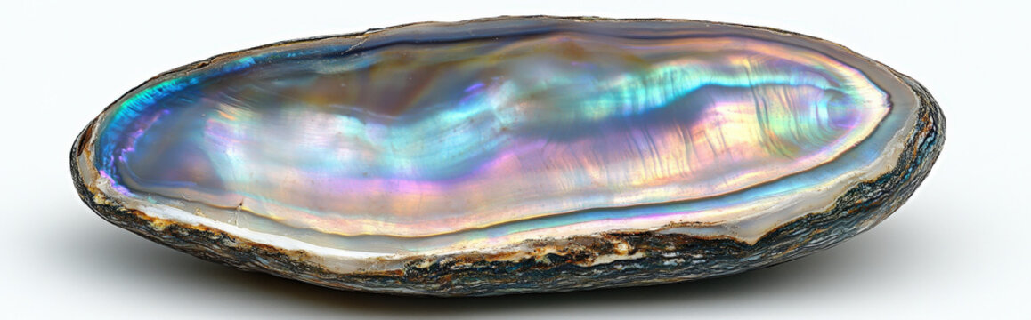 vibrant, multicoloured abalone shell with a smooth, iridescent surface