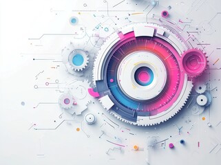 abstract futuristic modern white background with multicolored bright sign(symbol, icon) of gear settings