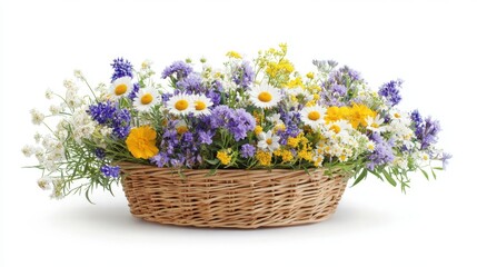 Mixture of flowers and leaves isolated in a white background, worm's eye view