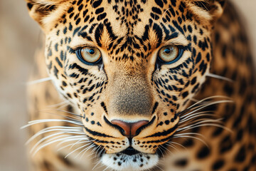 Obraz premium Close-up of a Leopard's Face with Intense Gaze