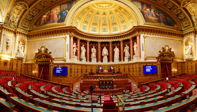 Meeting hall of Senate in the Luxembourg Palace. The palace was originally built in XVII century, and since 1958 it houses the French Senate of the Fifth Republic