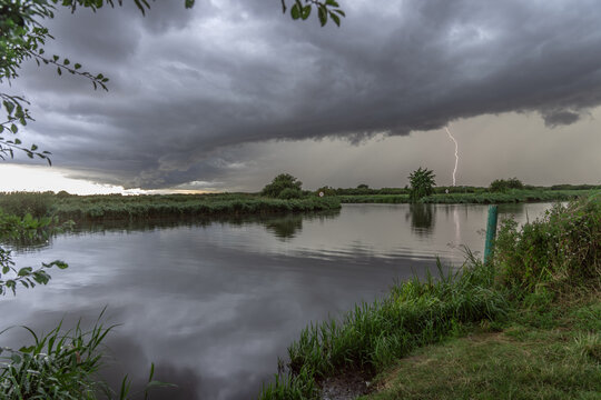 Thurne River on The Norfolk Broads, UK during a thunderstorm