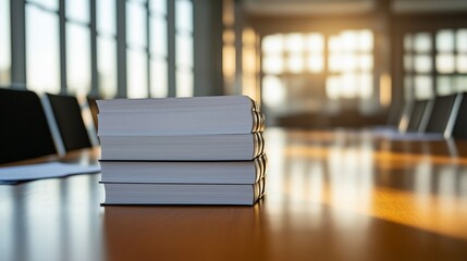 stack of law books on a wooden table, White legal documents spread out on a table