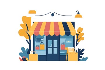 A Cartoon Illustration of a Small Retail Store with an Awning