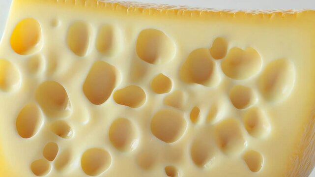 Camera showing different parts of swiss cheese on white background