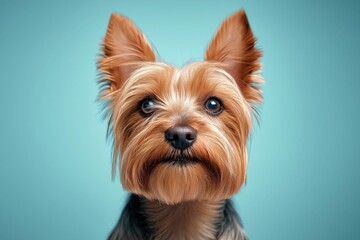 Naklejka premium A close-up portrait photo of a cute terrier dog looking at the camera, isolated against a colourful background.