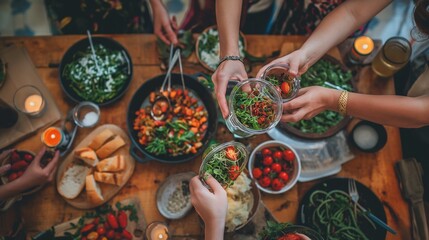 group of friends supporting each other during their weight loss journey, sharing recipes