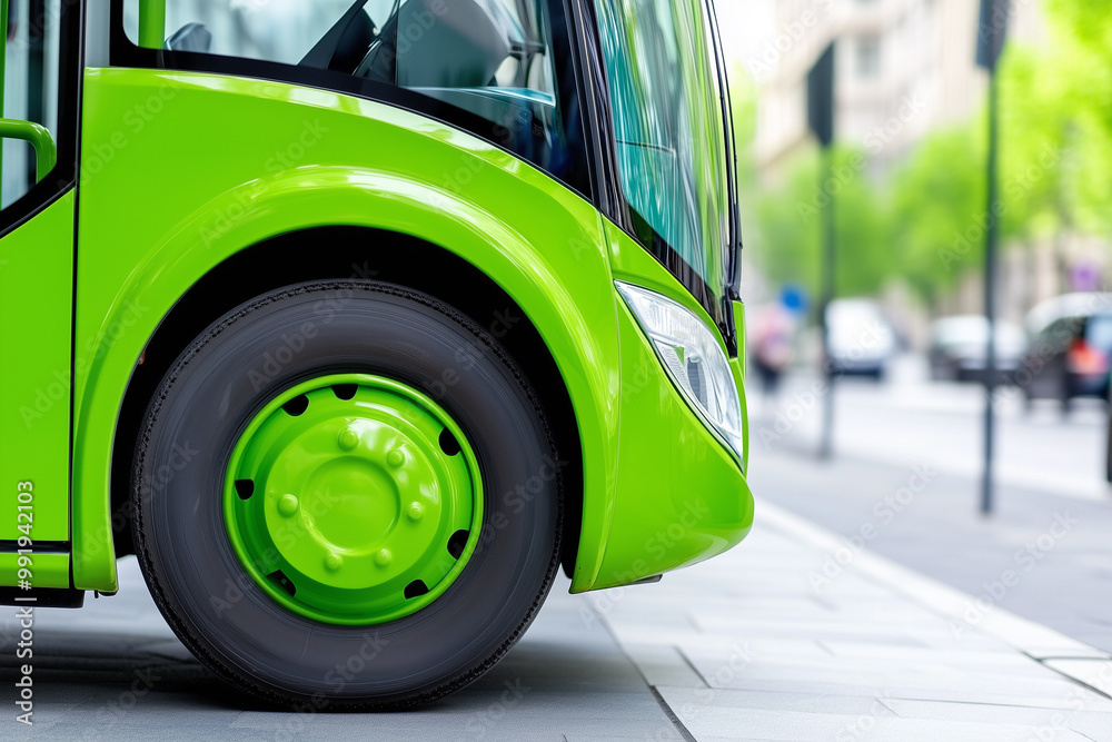 Wall mural a green bus with a green wheel