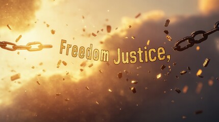 Freedom and Justice  Broken Chain in Golden Sunset Sky