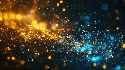 Fototapeta premium Abstract digital network with glowing blue and orange particles