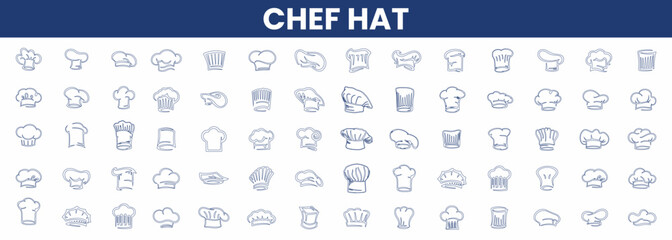 Chef hat icon set, Chef hat line art icon black vector illustration. Kitchen illustration.