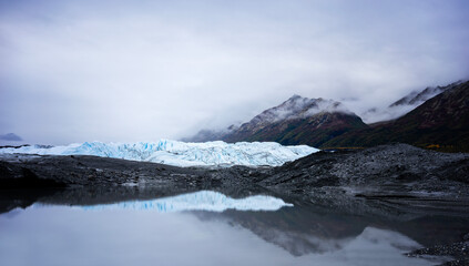 Matanuska glacier, Alaska. Glacier starts shrinking because of global warming. More and more historical earth manner appear from the ground. Travel season is almost closed toward the end of September.