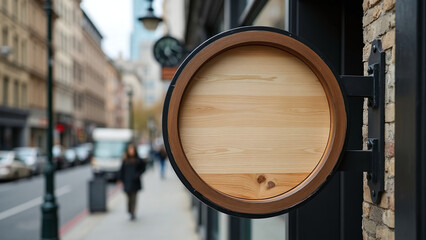 Blank Circular Wooden Signboard for Mockup on Street