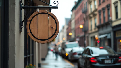 Blank Circular Wooden Signboard for Mockup on Street