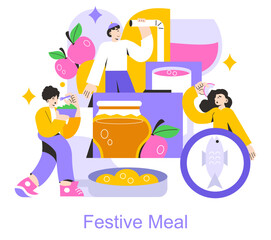Rosh Hashanah. Flat Vector Illustration