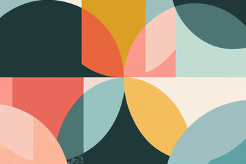 A colorful abstract design with a blue circle in the middle
