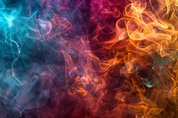 Fototapeta premium The image is a colorful smokey background with a blue and orange swirl
