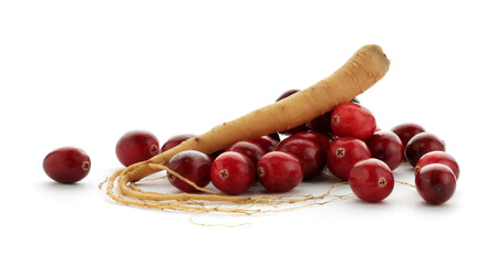 Fresh cranberries and ginseng root
