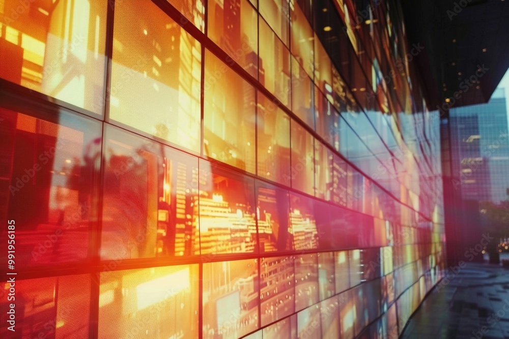 Poster A large building with numerous windows and possibly office spaces or apartments