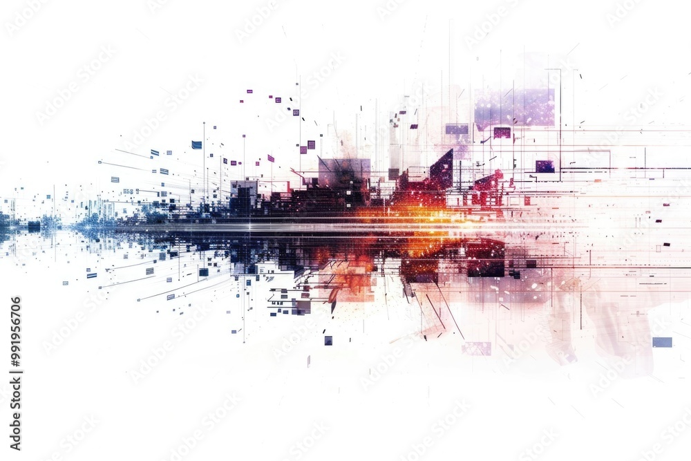 Poster a dense urban area with numerous skyscrapers and structures