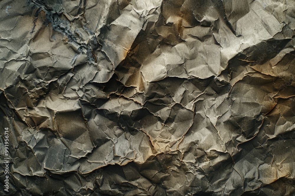 Aufkleber a close-up view of a crumpled piece of paper with wrinkles and creases