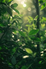 Fototapeta premium A sunny day with light shining through tree leaves, perfect for outdoor photography or illustration