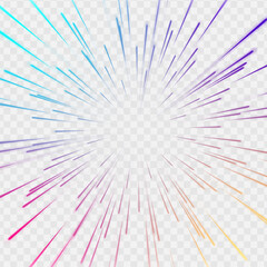 Obraz premium Abstract neon rays of light on a transparent background in PNG format. Purple speeds on the expressway. Sport car is made of polygons, lines and connected dots