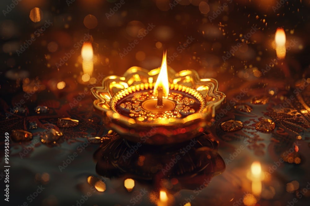 Poster a lit candle placed on a table, perfect for use in still life photography or as a decorative element