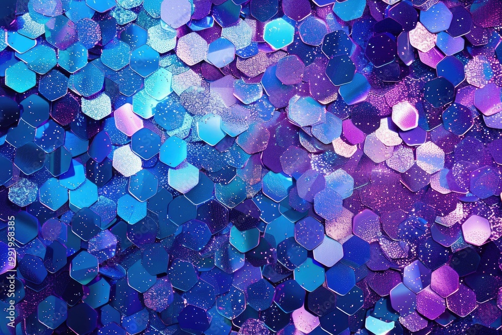 Poster a geometric pattern featuring purple and blue hexagons on a flat background