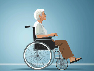 Old woman sit on wheel chair side
