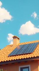 Solar panels on the roof of an orange clay tile house