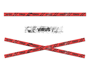 Old grunge virus zone warning tape, red risk stripe, vector