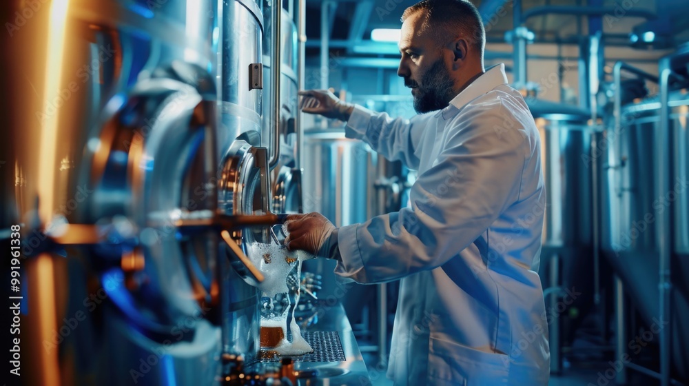 Aufkleber A scientist in a lab coat tinkers with a machine, possibly conducting an experiment or repairing the device