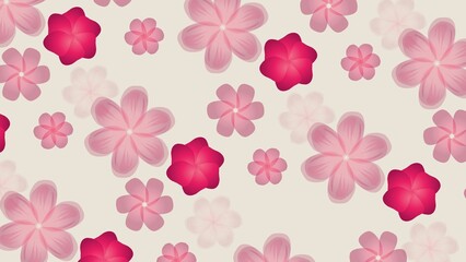 Seamless pattern of pink and red sakura flowers on a light beige background. Perfect for wallpapers, textiles, packaging, and spring-themed designs