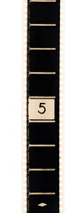 Obraz premium Vertical vintage movie reel tail with countdown number five on transparent background