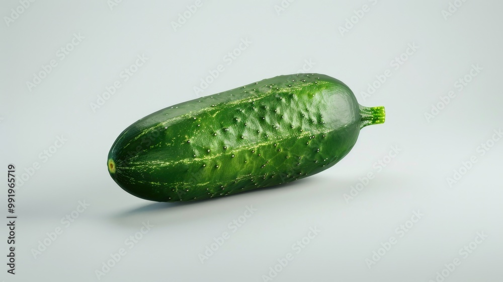 Poster a single green cucumber placed on a white background