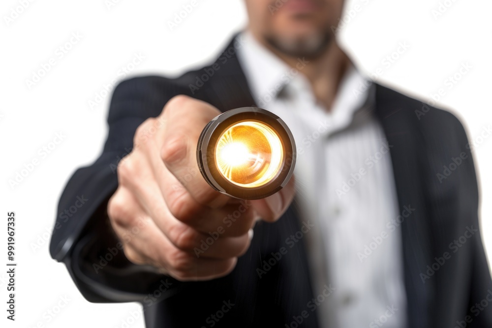 Poster a businessman pointing at the camera in a professional setting